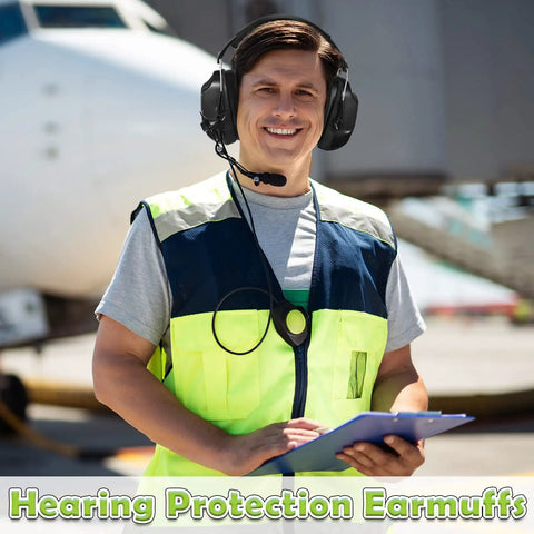 Worker wearing Six Pack Noise Reduction Ear Muffs NRR 28dB Ear Protection For Shooting Range And Lawn Mowing