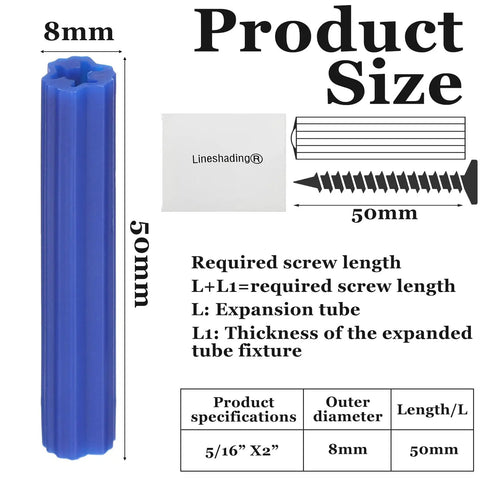 Go To Hardware Package With Two Hundred Expanding Plastic Screw Anchors For Concrete And Drywall Installations Lock Tight Heavy Duty Grip Fits Standard Wall Screws Easy Setup In Blue, 8mm x 50mm expansion tube.