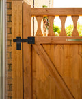 6 Inch Barn Door Flip Latch For Fence Gate Hardware And Shed Doors 360 Degree Rotating Lock Matte Black Finish installed on wooden gate