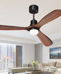 52 Inch Ceiling Fan With Lights And Remote Walnut Wood Blades 3 Blade Indoor Outdoor Fan For Bedroom Living Room Patio Farmhouse Style