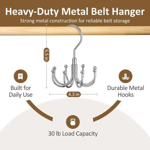 Rotating Belt Hanger and Closet Organizer Spins 360 Degrees to Store Up to 24 Belts Effortlessly with Heavy Duty Hooks Keep Your Wardrobe Looking Slick and Stay Hassle Free While Making Serious Space Savings Daily