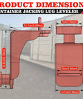 Dimensions and diagrams of the 2 Pack Heavy Duty Shipping Container Jack Lug Set With U Shape Handle And Limiter For Container Homes And Sea Can Stabilization Booster Lifter, 75,000 Pounds Total Capacity, 12,500 Pounds Per Corner.