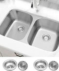 Top view of 32 Inch Double Bowl Kitchen Sink In T304 Stainless Steel, Fifty Fifty Undermount Or Drop In, Deep 9 Inch Basins, Brushed Finish