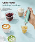Rechargeable Milk Frother Handheld Wand With Stepless Speed Control And 3 Whisks for making frothy beverages in various cups