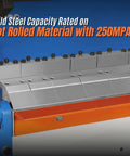 Close-up of 100 Inch Manual Sheet Metal Brake For 12 Gauge Steel Bending With Adjustable Fingers and 135 Degree Angles, Model PB10012