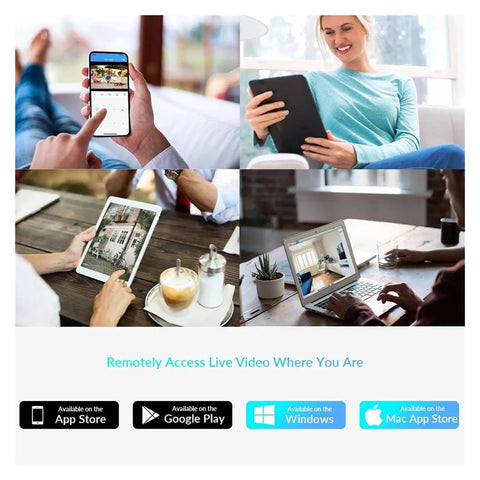 User accessing live video feeds from the Beast Mode 4MP Outdoor WiFi PTZ Security Camera on various devices.