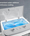Quiet Portable Air Conditioner Fan With Three Speeds Ultra Low Noise Evaporative Swamp Cooler showing water reservoir and controls.
