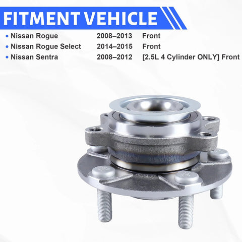 Front Wheel Hub Bearing Assembly Fits Nissan Rogue 2008-2013, Rogue Select 2014-2015, And Sentra 2007-2012 with ABS 5 Lug