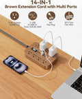 Wooden Walnut Power Strip With USB Ports, 5 Ft Long, 8 AC Outlets, 6 USB Ports Including USB C Fast Charging, 1625W