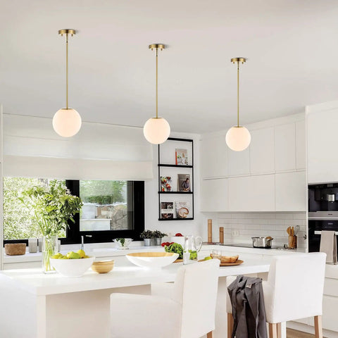 Dope Modern Globe Pendant Light 1 Light Mid Century Chandelier With Large White Glass Shade And Brushed Brass Finish Hanging
