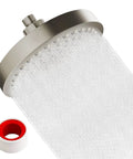 High Pressure Shower Head Six Inch For Homes With Low Water Pressure Easy Install Leakproof Fixed Shower Head With Angle Adjustable Swivel Ball Brushed Nickel No More Weak Sprays Hard Water Resistant And Easy To Clean, brushed nickel with water flow and tape visible.