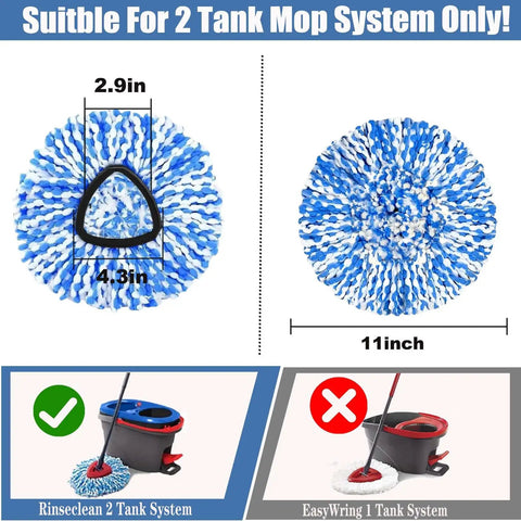 4 Pack Spin Mop Replacement Heads For RinseClean 2 Tank Spin Mop System Premium Grime Busting Microfiber For Deep Cleaning Strong Absorption Works On Wood And Tile Floors Machine Washable Easy To Replace, 4.3in head
