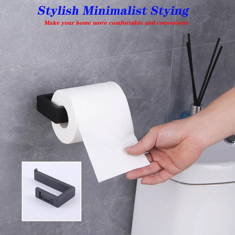 Matte Black 2 Piece Bathroom Accessory Set With Durable SUS 304 Stainless Steel Toilet Paper Holder wall-mounted beside toilet