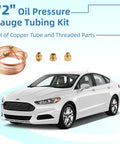 Oil Pressure Gauge Tubing Kit 72 Inch Universal Fit With Copper Tube And Threaded Brass Parts next to a car