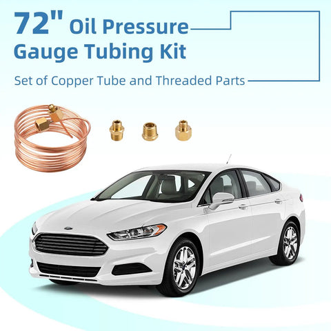 Oil Pressure Gauge Tubing Kit 72 Inch Universal Fit With Copper Tube And Threaded Brass Parts next to a car
