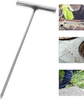 Heavy Duty Stainless Steel Manhole Cover Hook With Sturdy T Shaped Handle Design For Dead Simple Storm Drain Grate Lifting image showing tool placement.