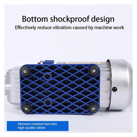 Premium Single Stage Rotary Vane Vacuum Pump For Automotive Air Conditioning Refrigerant Recovery Hvac Mechanic Tool bottom view showing shockproof design.