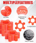 Hexagon Tile Spacers Set 100 Pcs 1 To 5 Mm Six Sizes In One Large 6.7 Cm Reusable Plastic Tile Leveling Shims Color Coded Gap Clips For Wall And Floor Tiling Red Fast Removal For DIY Pros showing reusable red 6-angle petal shape spacers.