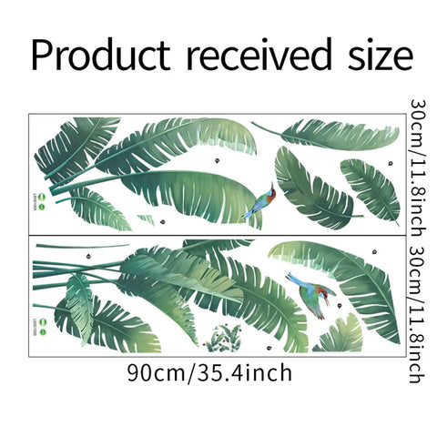 Lush Tropical Wall Stickers Set With Monstera Leaf And Palm Leaves Banana Leaf And Bird Mural for Bedroom or Living Room, Size 90x30cm