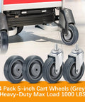 Smooth Operator Four Pack Shopping Cart Replacement Wheels Five Inch Polyurethane Casters With Mounting Nuts in grey color.