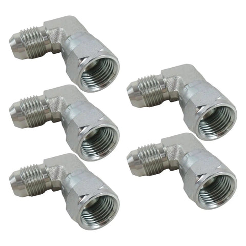 Top Notch Quality Three Eighth Inch Hydraulic Hose Pipe Fitting Has Five Stainless Steel 90 Degree Elbows With Male Jic Swivel Link To Female Jic Port Designed For Heavy Work On Cars Trucks And Boats Maintains Zero Leaks, 5 fittings
