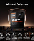 All In One 3500W Pure Sine Wave Inverter Charger With 48V Dc To 120V Ac Output, Plug And Play 80A Mppt Solar Controller on display with features.