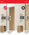 Soft Close Cabinet Hinges 40 Pack For Face Frame Doors shown installed on side by side face frame and frameless cabinets.