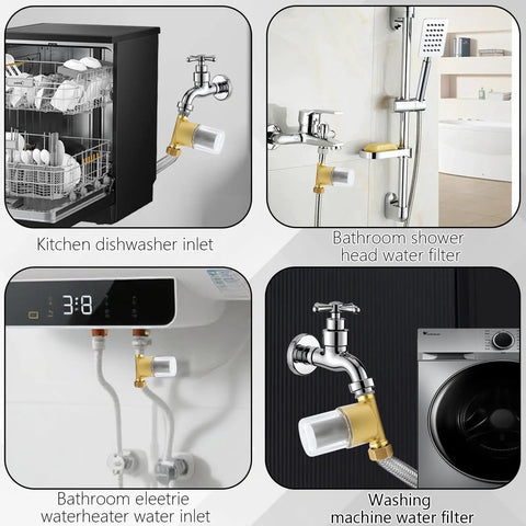 Image showing Reusable Brass Inline Sediment Filter With 40 Micron Mesh And 12 GPM High Flow for various household applications.
