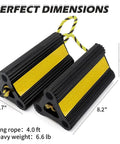 Heavy Duty Wheel Chocks For RV Trailer Camper And Truck Car That Stay Put Road Trip Ready Durable Rubber Tire Block Stopper With Rope And Bright Yellow Reflective Tape For Visibility Simple To Use And Safer Parking 4 Pack
