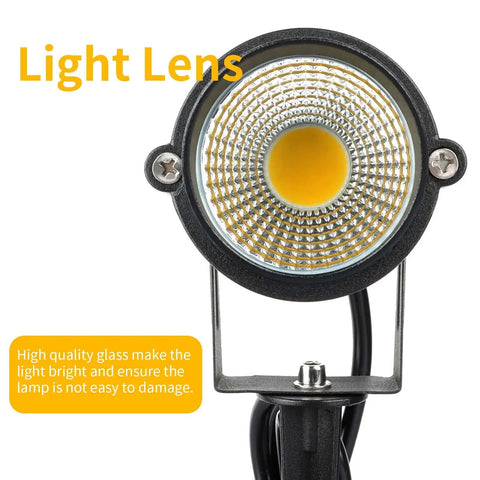 Close-up of Warm White Outdoor Landscape Spotlight 12W 3000K IP65 Waterproof Garden Lighting with glass lens, front view