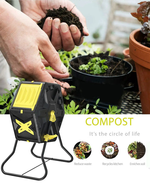 18.5 Gal Tumbling Compost Bin For Outdoor Gardens With BPA Free Materials Easy Turn Single Rotating Chamber