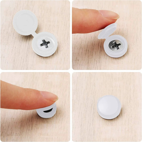 100 Pieces Large White Hinged Screw Cover Caps Set Plastic Shutter Fold Snap Covers With Integrated Washers detail view
