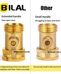 Extended Handle No Fuss Brass Hose Shut Off Valve for Garden comparison with standard small handle model.