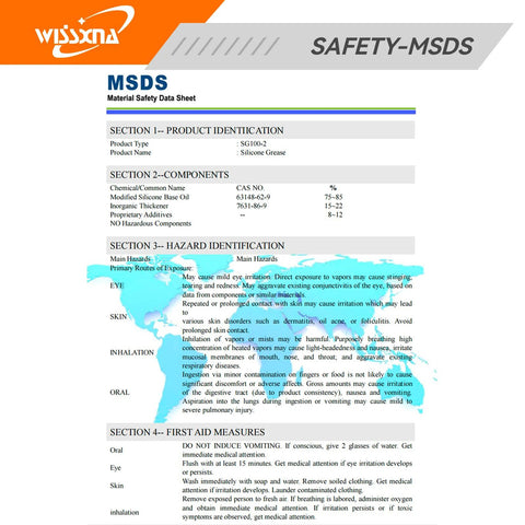 Safety data sheet for Food Grade Silicone Grease For Sanitary Machines And Food Processing Equipment Prevents Valves And O Rings From Sticking Pro Grade Lube Wissxna Dual Tube 20 Gram Pack.