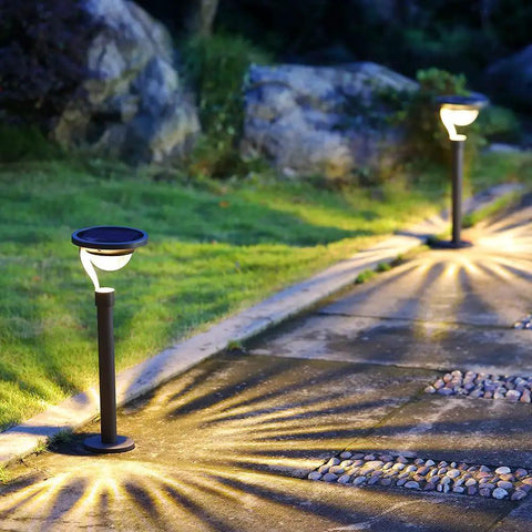 50 Lumen Solar Path Lights 42X Brighter Than Standard Garden Lighting Matte Black lighting a garden pathway at night