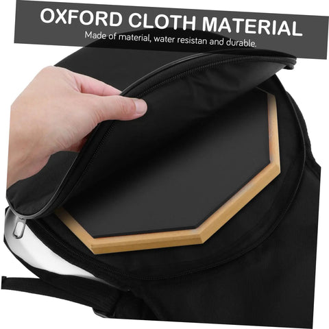 Road Ready Oxford Fabric Drum Storage Bag With Hella Tough Waterproof Seams For Packing Sticks Pedals And Percussion Gear On Long Haul Tours Or Weekend Campouts showing zipper and fabric interior.