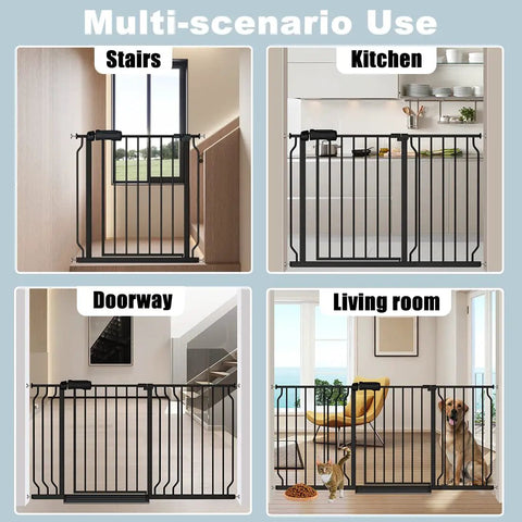 Multi-scenario use of Extra Wide Baby Gate 53 to 57.5 Inches Black Pressure Mounted No Drill Auto Close Gate for Stairs and Doorways