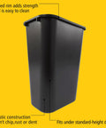 Durable 41 Quart Stackable Wastebasket Trash Can in black, heavy duty plastic with rolled rim, shown from side view.