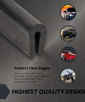 Black U-Channel Rubber Edge Trim, Flexible PVC Edge Protector for Sheet Metal, Car Doors, Hatches and Panels, Heat and Water Resistant close-up view.