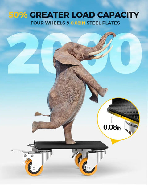 Heavy Duty Furniture Dolly Featuring Silent Smooth Rollers And Slick Floor Friendly Plate For Zero Sweat Moving Couches Or Pianos Up To Two Thousand Pounds Solid Carbon Steel Platform with elephant.