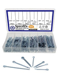 Heavy Duty Cotter Pin Assortment Kit with 555 Steel Cotter Pins showing open box with organized sizes