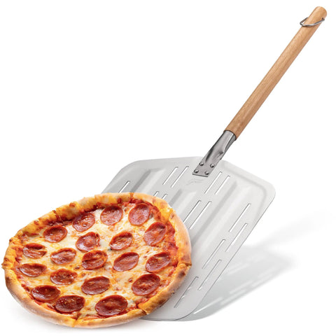 Pizza peel PRO with wooden handle and perforated metal blade for XL 12-inch pizzas