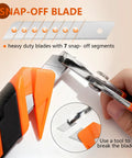 Dual Lock Safety Box Cutter With Retractable Blade, Hella Handy Package Opener For Quick Cuts, Includes Snap-Off Blades, Film Cutter And Tape Splitter For Warehouse And In-Store Cutting, orange handle