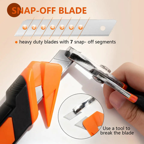 Dual Lock Safety Box Cutter With Retractable Blade, Hella Handy Package Opener For Quick Cuts, Includes Snap-Off Blades, Film Cutter And Tape Splitter For Warehouse And In-Store Cutting, orange handle