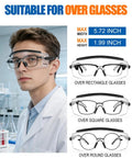 Boss Level Safety Glasses Over Eyeglasses With Hella Good Anti Fog Coating, ANSI Z87.1 Certified Eye Shield fitting rectangular, square, and round glasses.