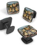 Four Pack Square Cabinet Knobs Set With Flower Chickens Fence Design Black Glass And ABS Pulls For Cabinets Dressers Kitchen Bathroom Cupboards Wardrobes Budget Friendly Go To Cabinet Hardware