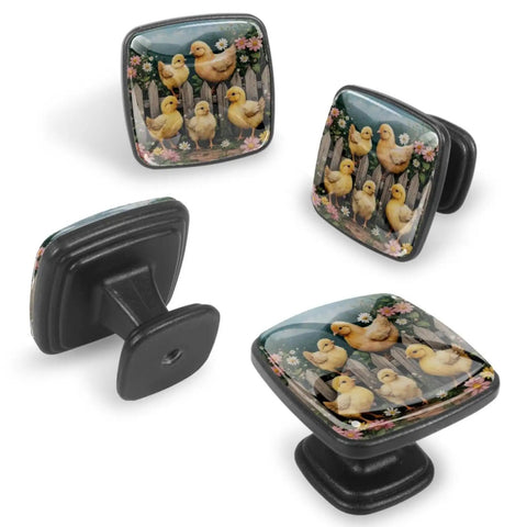 Four Pack Square Cabinet Knobs Set With Flower Chickens Fence Design Black Glass And ABS Pulls For Cabinets Dressers Kitchen Bathroom Cupboards Wardrobes Budget Friendly Go To Cabinet Hardware