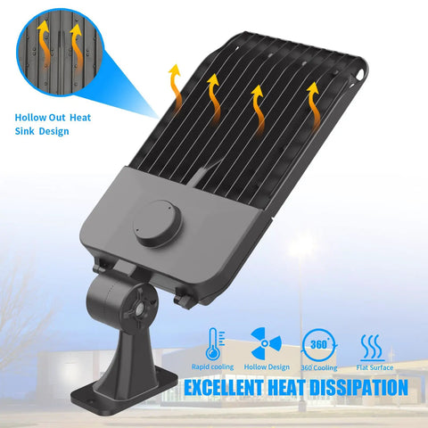 300W LED Parking Lot Light Shoebox With Dusk To Dawn Photocell, 5000K Daylight, 39,000 Lumens, adjustable arm, heat dissipation