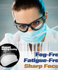 Scientist wearing All Day Comfort Anti Fog Safety Goggles With Foam Seal And Adjustable Strap UV Protection in lab setting