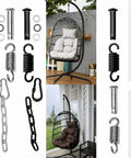 Egg Chair Hanging Kit With Springs Pins Plugs And Snap Hooks For Outdoor Swing Hardware 550 Lbs Capacity shown with egg chair